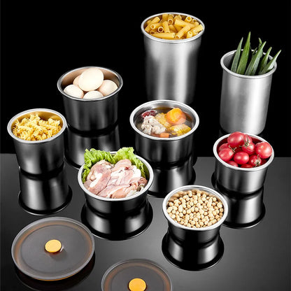 Scatola rotonda antibatterica in acciaio inox con coperchio sottovuoto (13 x 13 x 9,5 cm)