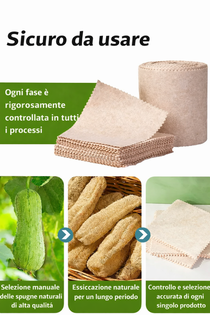 Panno multiuso in fibra di luffa. Super assorbente, separa il grasso, ideale per pulire la cucina, i tavoli e tutte le superfici.