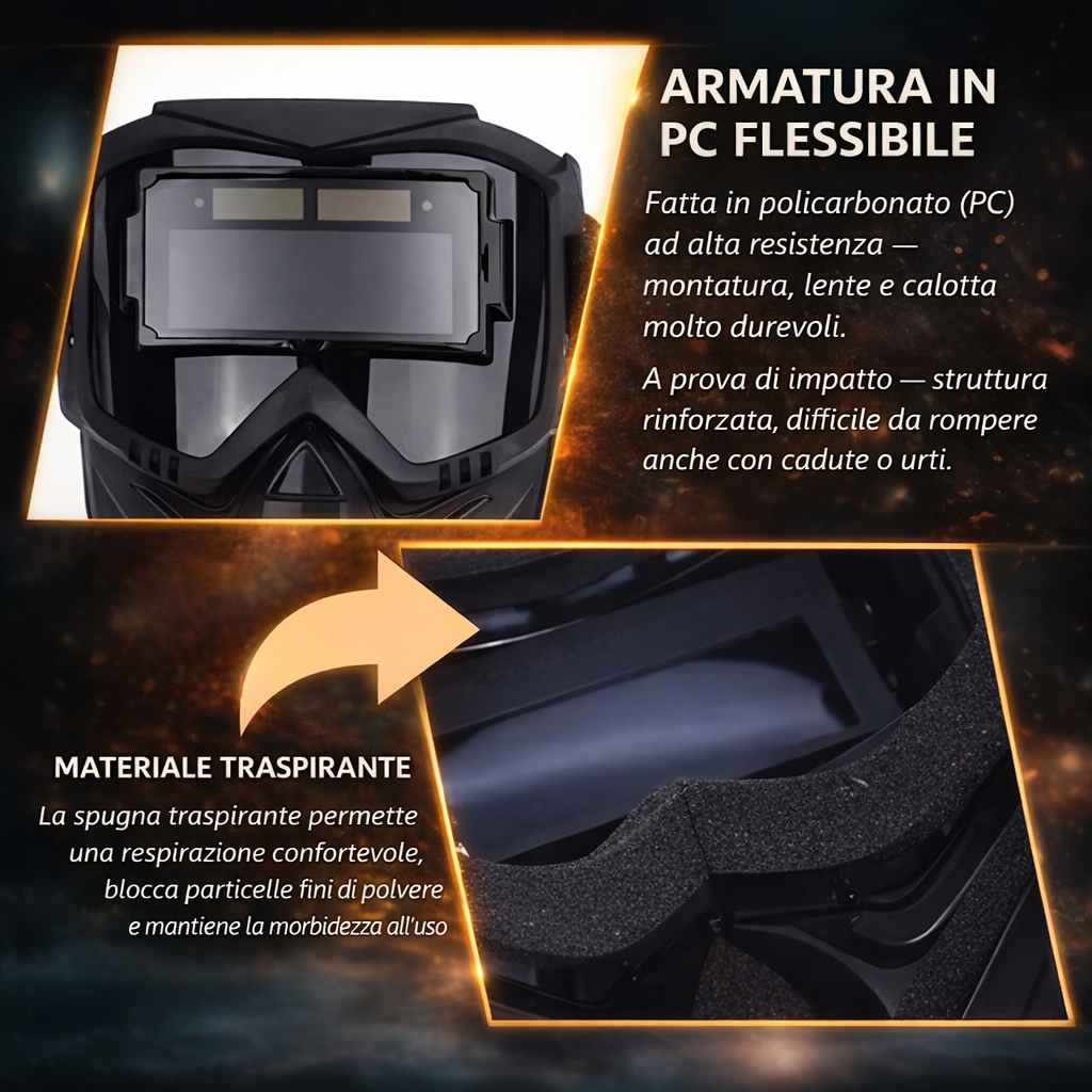 70% OFF | Maschera Per Saldatura Con Oscuramento Automatico 0,1 ms – Smontabile in 2 Pezzi, Protezione Totale