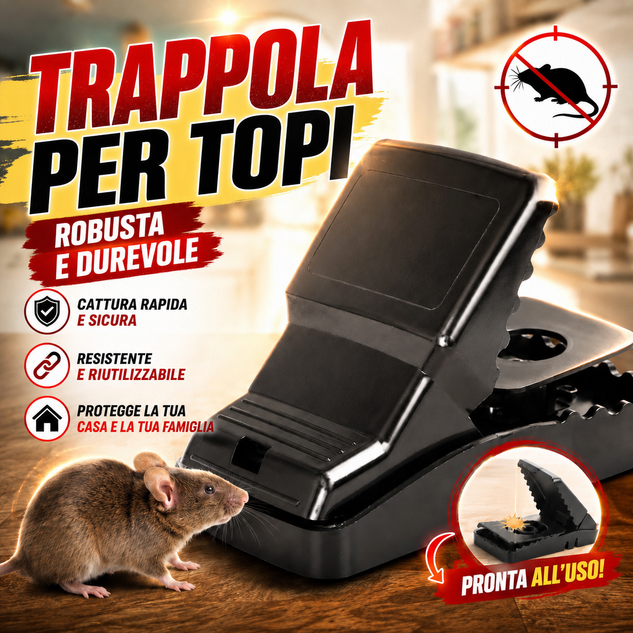 70% OFF | Trappola per Topi Superpotente – Robusta, Precisa, Nessuna Fuga