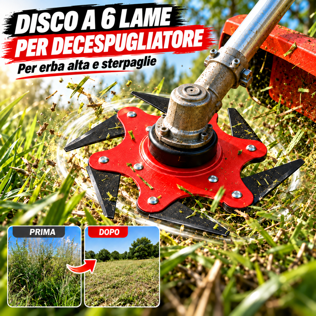 Lama per prato con 6 denti in acciaio (Accessori inclusi)