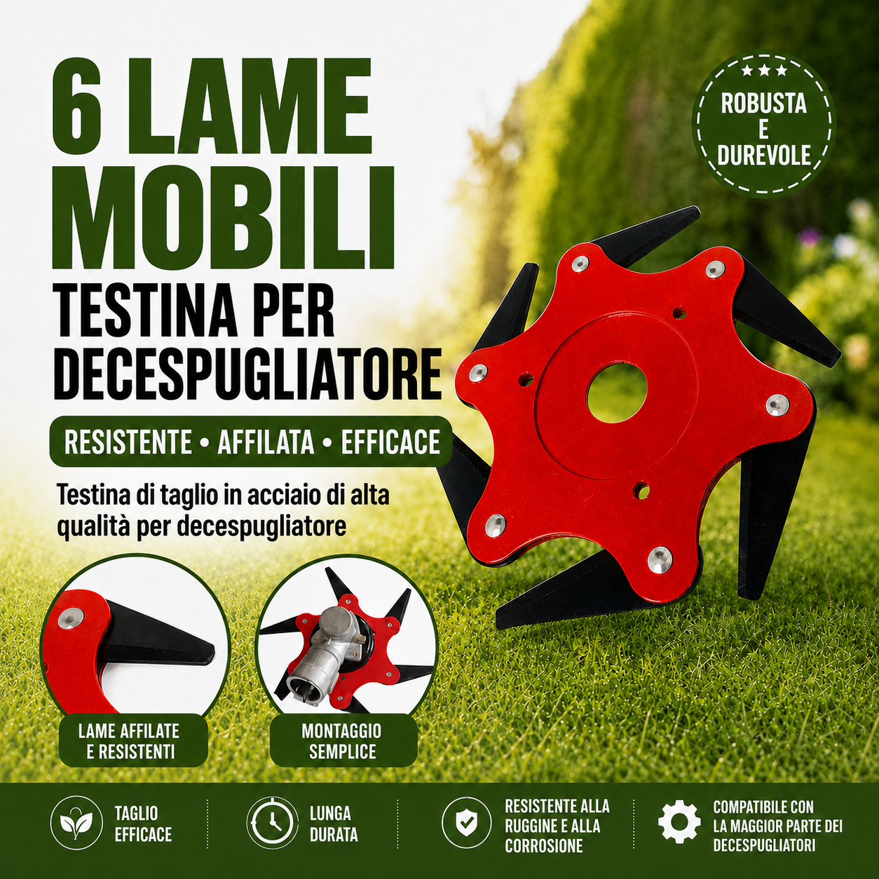 Lama per decespugliatore a 6 denti in acciaio | Accessori inclusi