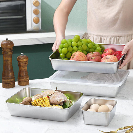 Scatole Vassoio In Acciaio Inox Con Coperchio (22*15*6cm)