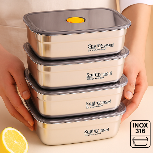 Contenitore per la Conservazione Sottovuoto in Acciaio Inox 316 Antibatterico (19 x 14 x 6 cm)