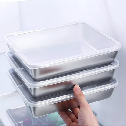 Vassoio in acciaio inox 304 per alimenti, con coperchio ermetico, di forma rettangolare e di grande misura, molto pratico