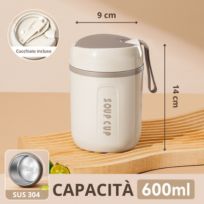 Contenitore per alimenti isolato in acciaio inossidabile da 500 ml con coperchio - Riutilizzabile, versatile per zuppe, stufati e altro