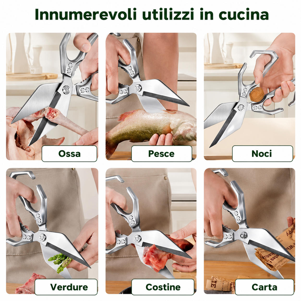Forbici da cucina grandi in acciaio inox tedesco con lame a forma di diamante ✂️