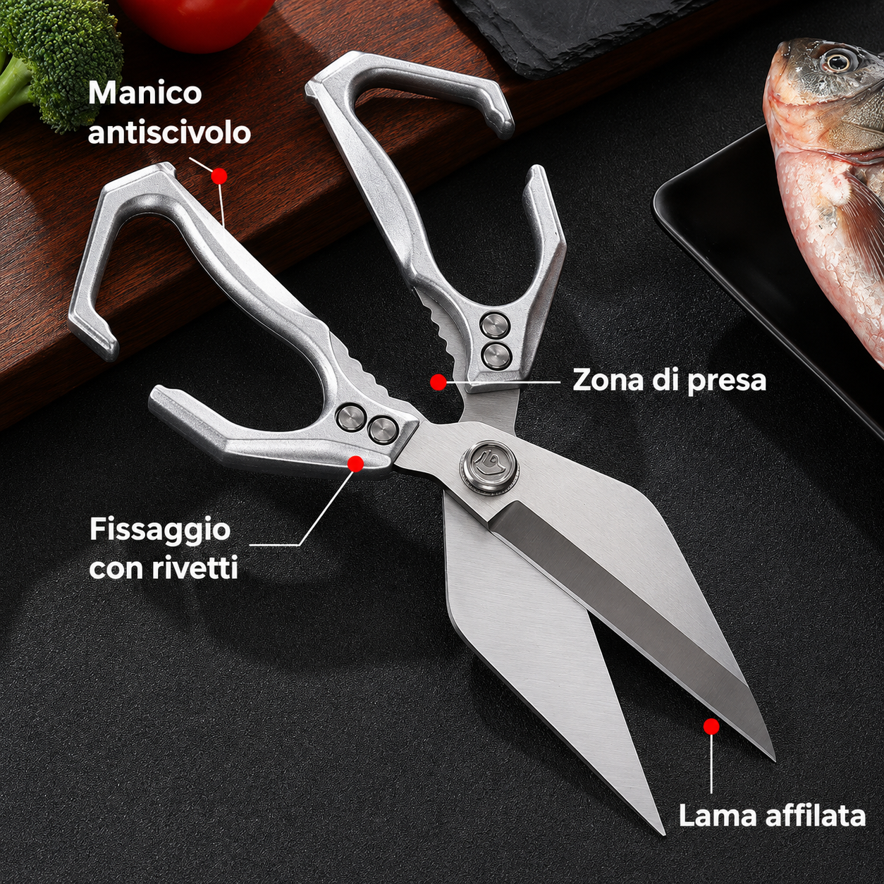 Forbici da cucina grandi in acciaio inox tedesco con lame a forma di diamante ✂️