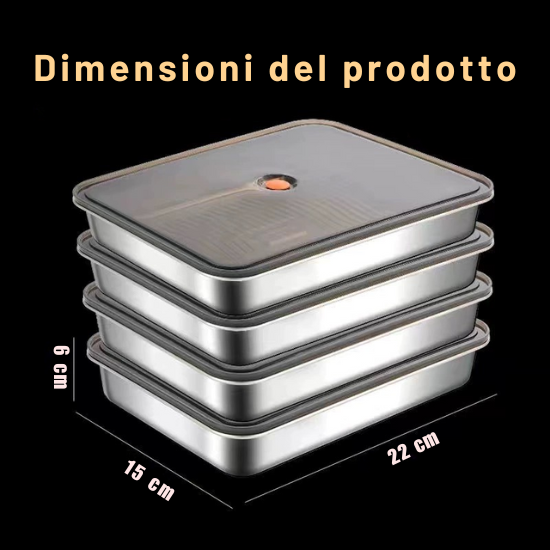Contenitore per alimenti antibatterico in acciaio inox 304 con coperchio sottovuoto (22,5 x 15 x 6cm)