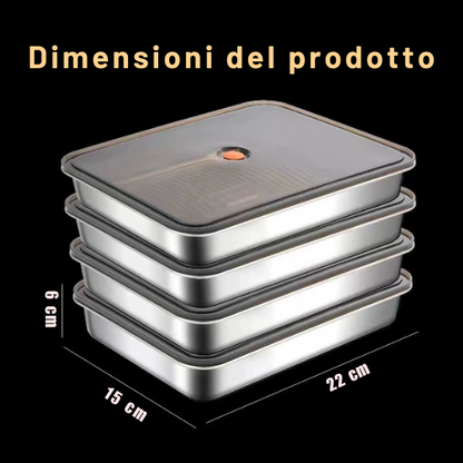 Contenitore per alimenti antibatterico in acciaio inox 304 con coperchio sottovuoto (22,5 x 15 x 6cm)