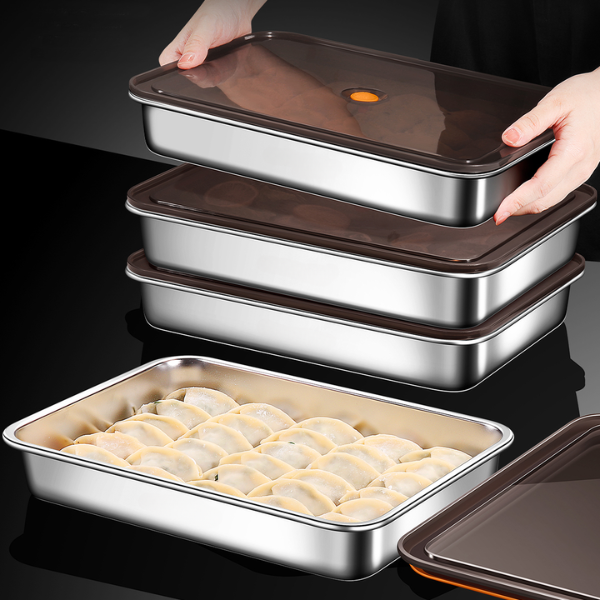Contenitore per alimenti antibatterico in acciaio inox 304 con coperchio sottovuoto (22,5 x 15 x 6cm)