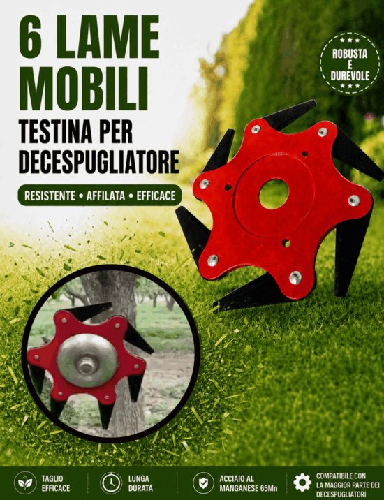 Lama per decespugliatore a 6 denti in acciaio | Accessori inclusi