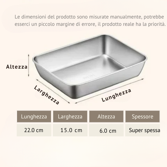 Vassoio per alimenti in acciaio inossidabile (22 x 15 x 6 cm) - CON COPERCHIO