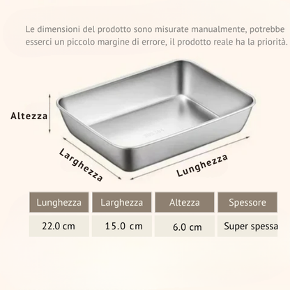 Vassoio per alimenti in acciaio inossidabile (22 x 15 x 6 cm) - CON COPERCHIO