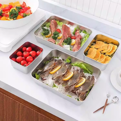Vassoio in acciaio inox 304 per alimenti, con coperchio ermetico, di forma rettangolare e di grande misura, molto pratico