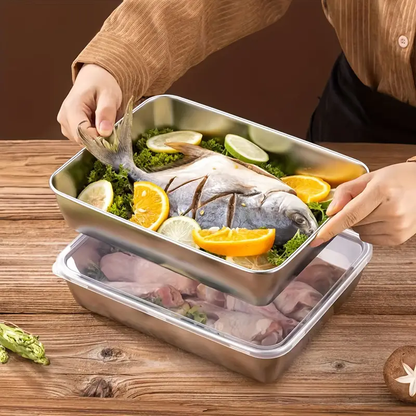 Vassoio per alimenti in acciaio inossidabile (22 x 15 x 6 cm) - CON COPERCHIO