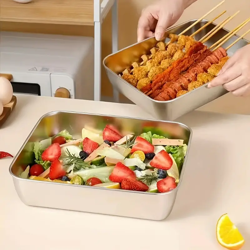 Vassoio per alimenti in acciaio inossidabile (22 x 15 x 6 cm) - CON COPERCHIO