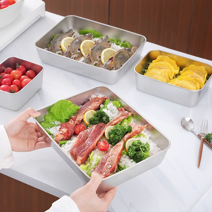 Vassoio in acciaio inox 304 per alimenti, con coperchio ermetico, di forma rettangolare e di grande misura, molto pratico