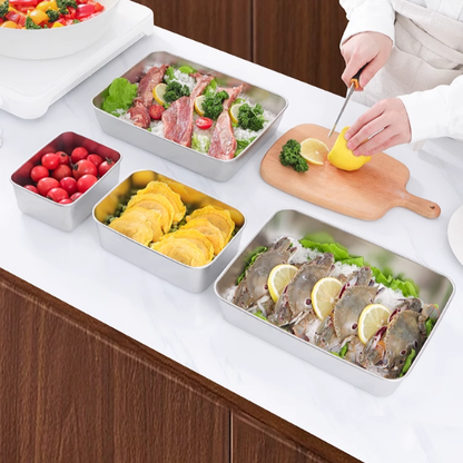 Vassoio in acciaio inox 304 per alimenti, con coperchio ermetico, di forma rettangolare e di grande misura, molto pratico