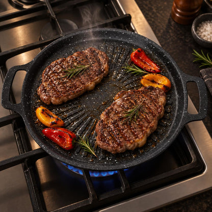 Piastra Grill a 6 Strati in Pietra Maifan, Resistente fino a 480 °C – Per Gas, Induzione, Vetroceramica e Infrarossi